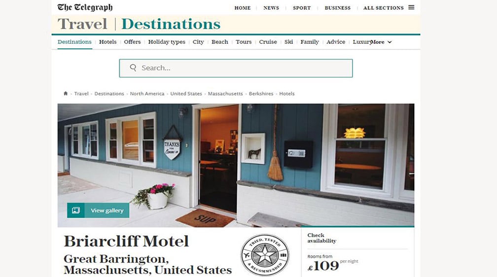 Screenshot of a travel website featuring a motel listing for 